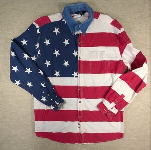 Roper American Flag Red White & Blue Stars & Stripes Denim Button Down Shirt L